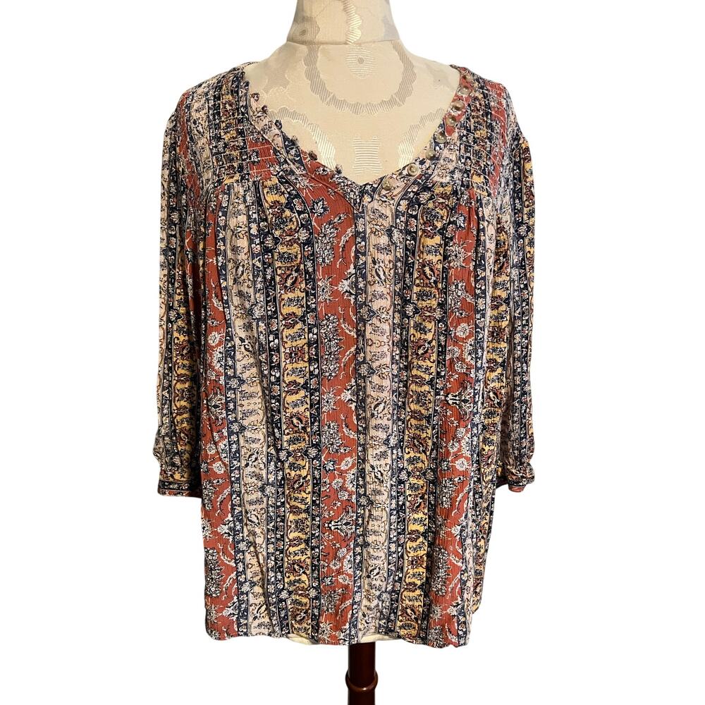 Dressbarn Floral Print V-Neck 3/4 Blouse Size 1X